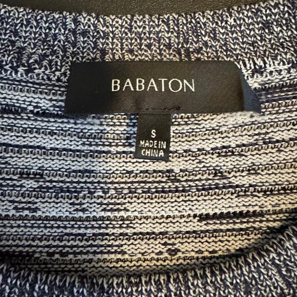 Aritzia Babaton Navy Blue & White Knit Boxy Short Sleeve Cropped Top, Sz S - Picture 4 of 8